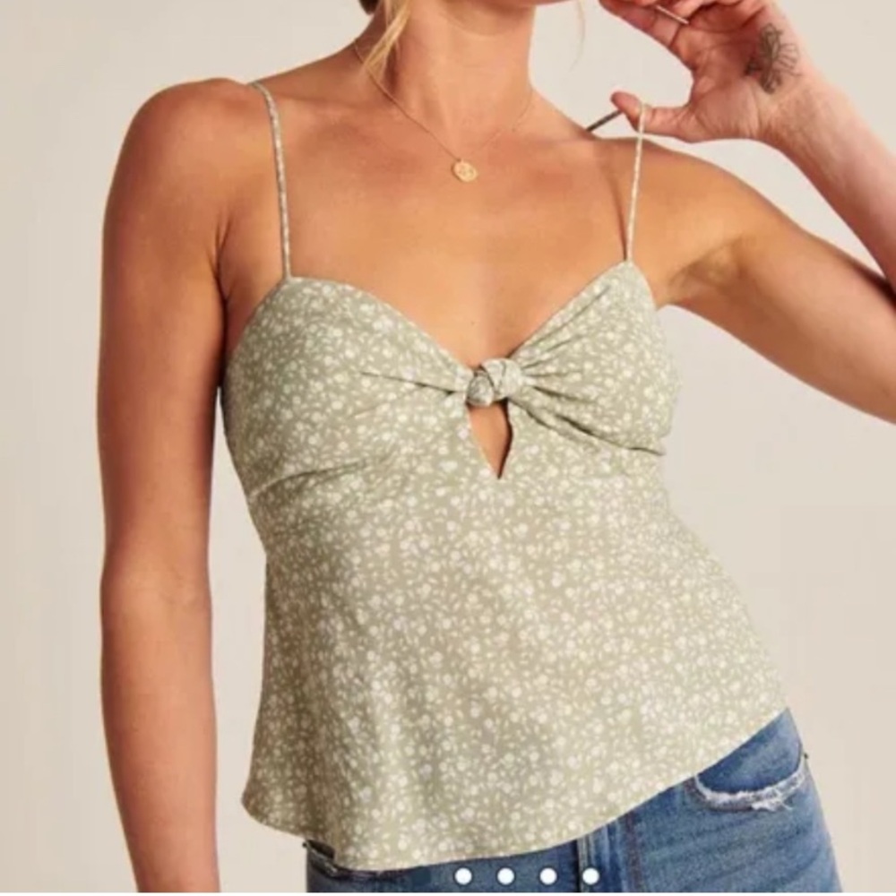 Abercrombie & Fitch Sage Green Floral Tie-Front Camisole